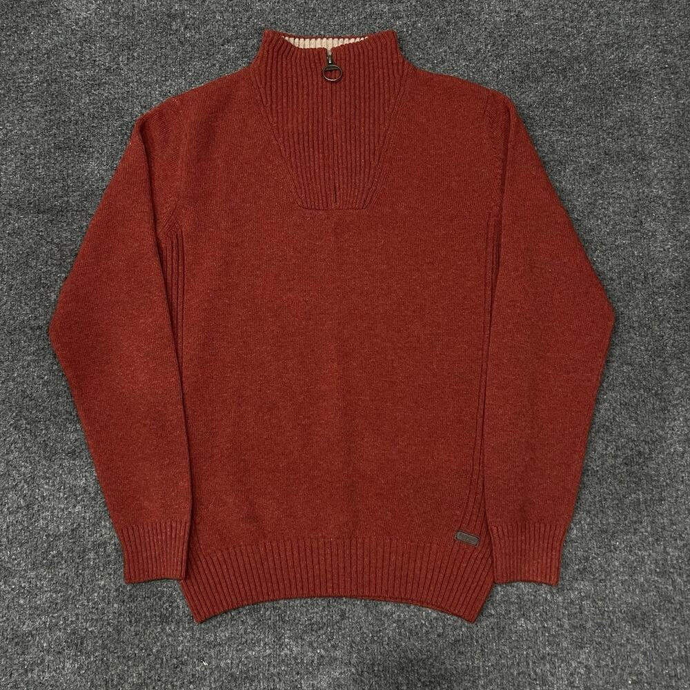Barbour Tisbury 1/4 Quarter Zip Wool Sweater Mens Red Ribbed Preppy M